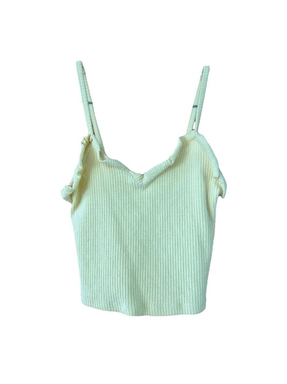 Garage Yellow Ribbed Spaghetti Strap Crop Tank XS